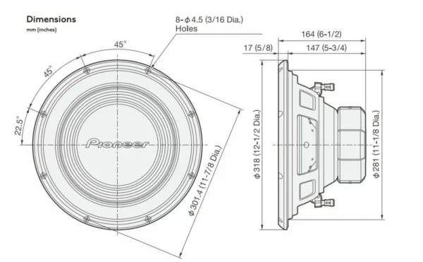 Pioneer TS-A300D4 30cm Subwoofer Auto-Subwoofer (500 W, Pioneer TS-A300D4 - 30cm Subwoofer) – Bild 4