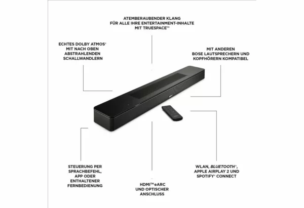 Bose Smart 600 Home Cinema-Set mit Bass + Rear-Speaker Soundbar Stereo (Bluetooth, WLAN, Set: Soundbar 600 + Bass 500 + Rear Speaker) – Bild 4