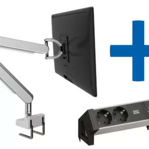 Bachmann ZG1 Monitorhalterung chrom + Desk 2 Alu BLACK Anschlussfeld