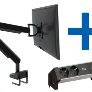 Bachmann ZG1 Monitorhalterung schwarz + Desk 2 Alu BLACK Anschlussfeld