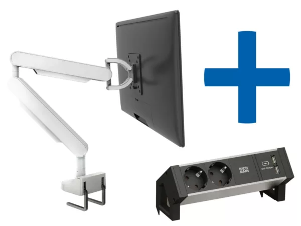Bachmann ZG1 Monitorhalterung wei? + Desk 2 Alu BLACK Anschlussfeld