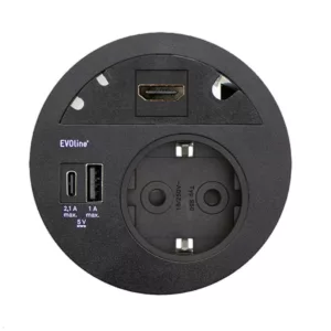 EVOline Circle80 Einbausteckdose mit USB-Charger A/C, Blende HDMI, schwarz