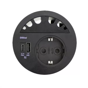 EVOline Circle80 Einbausteckdose mit USB-Charger A/C, Kabelf?hrung, schwarz