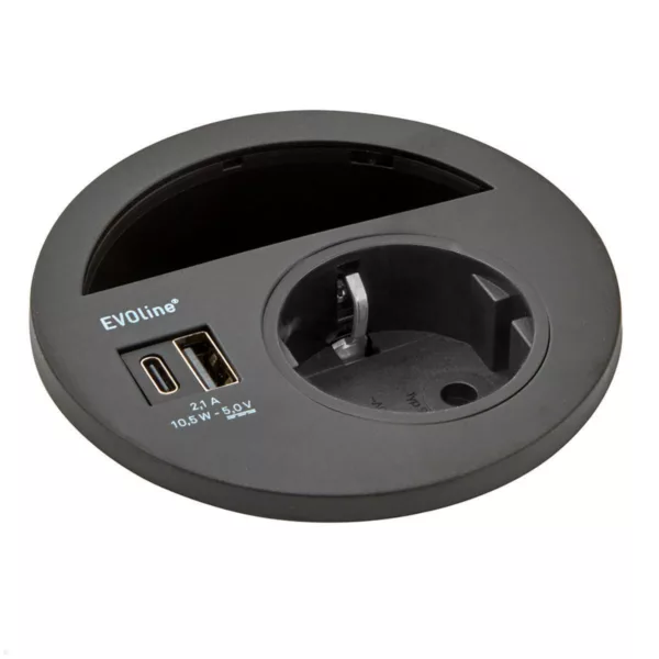 EVOline Circle80 Einbausteckdose mit USB-Charger A/C, schwarz