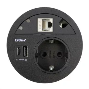 EVOline Circle80 Einbausteckdose mit USB-Doppelcharger A/C, Blende CAT6A, schwar...