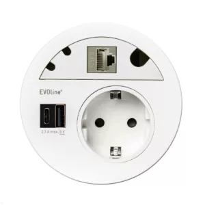 EVOline Circle80 Einbausteckdose mit USB-Doppelcharger A/C, Blende CAT6A, wei?