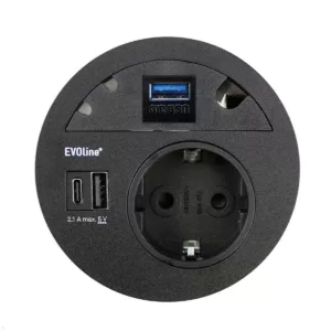 EVOline Circle80 Einbausteckdose mit USB-Doppelcharger A/C, Blende USB 3.0, schw...