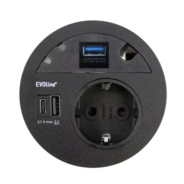 EVOline Circle80 Einbausteckdose mit USB-Doppelcharger A/C, Blende USB 3.0, schw...