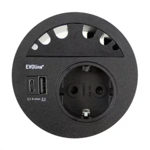 EVOline Circle80 Einbausteckdose mit USB-Doppelcharger A/C, Kabelf?hrung, schwar...