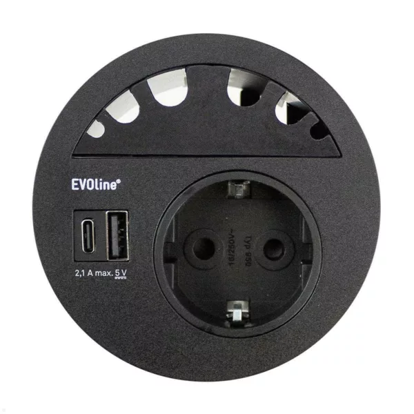 EVOline Circle80 Einbausteckdose mit USB-Doppelcharger A/C, Kabelf?hrung, schwar...