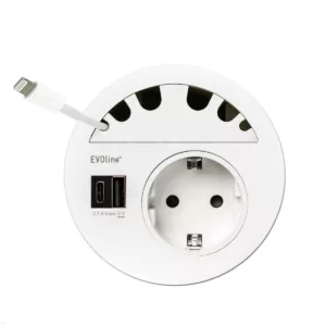 EVOline Circle80 Einbausteckdose mit USB-Doppelcharger A/C, Kabelf?hrung, wei?