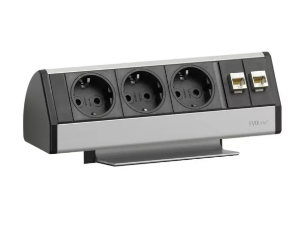 EVOline Dock Data Tischanschlussfeld 3-fach Steckdose mit QuickLock, silber