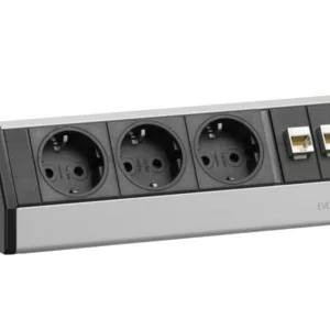 EVOline Dock Data small Tischanschlussfeld 3-fach Steckdose ohne Zwinge, silber
