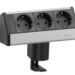 EVOline Dock small Tischanschlussfeld 3-fach Steckdose mit Zwinge, silber