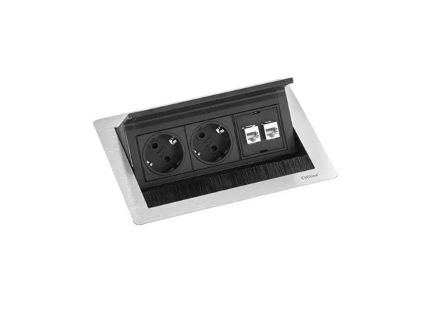 EVOline FlipTop Push Tischanschlussfeld Tischeinbau 2x Steckdose 2x LAN Netzwerk...