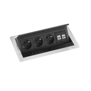 EVOline FlipTop Push Tischanschlussfeld 3-fach Steckdose 2x LAN Netzwerk CAT6