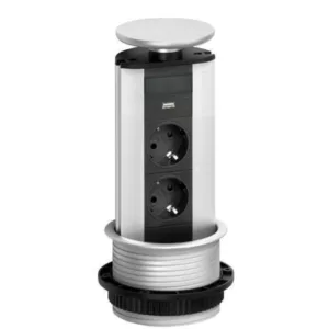 EVOline Port 2x Steckdose mit USB-Charger (USB-A), silber
