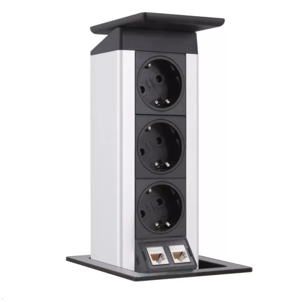 EVOline Port Push DATA 3-fach Einbausteckdose, 2x CAT6, schwarz, silber/Edelstah...