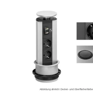 EVOline Port Steckdose 2-fach mit 2x USB Charger, schwarz