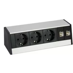 EVOline R-Dock Data small Tischanschlussfeld 3-fach Steckdose 2x CAT6 LAN, silbe...