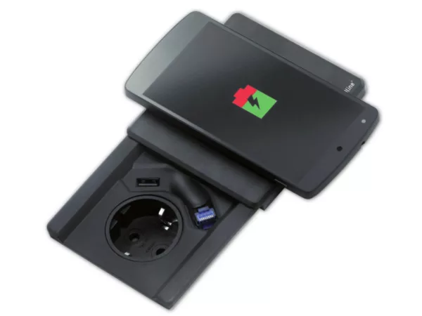 EVOline Square80 mit Qi-Ladefunktion mit CAT6 Patchkabel schwarz