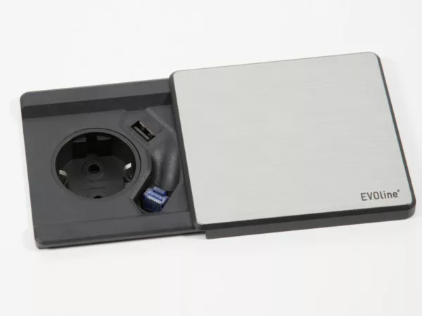 EVOline Square80 ohne Qi-Ladefunktion mit CAT6 Patchkabel Edelstahl
