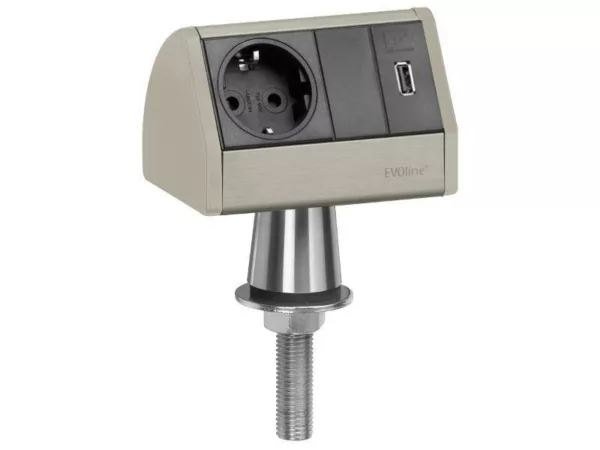 EVOline T-Dock 1x Steckdose auf Edelstahlfu? mit USB-Charger, alanox