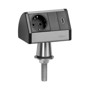 EVOline T-Dock 1x Steckdose auf Edelstahlfu? mit USB-Charger, schwarz