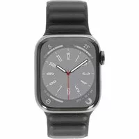 Apple Watch Series 8 GPS + Cellular 45mm Edelstahl silber Lederarmband Endstück Mitternacht S/M
