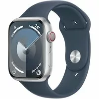 Apple Watch Series 9 LTE 45mm Aluminium Silber Sportarmband Sturmblau M/L