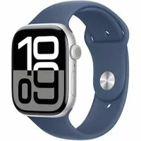 Apple Watch Series 10 GPS 46mm Aluminium Silber Sportarmband Denim – S/M