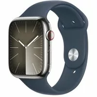 Apple Watch Series 9 GPS + Cellular 41mm Edelstahl silber Sportarmband sturmblau S/M