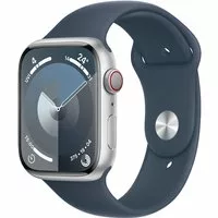 Apple Watch Series 9 LTE 45mm Aluminium Silber Sportarmband Sturmblau M/L