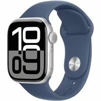 Apple Watch Series 10 GPS 42mm Aluminium Silber Sportarmband Denim - S/M