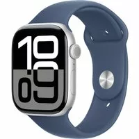 Apple Watch Series 10 GPS 46mm Aluminium Silber Sportarmband Denim - S/M
