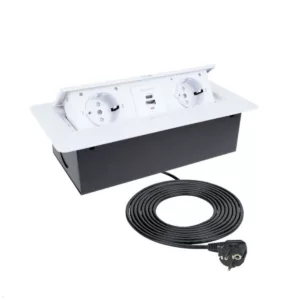 TecLines TES009W 2-fach Einbausteckdose mit USB A/C Charger, 3m Kabel, wei?