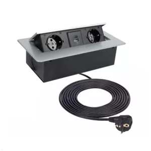 TecLines TES010S 2-fach Einbausteckdose mit USB A/C Charger, 1,5m Kabel, silber