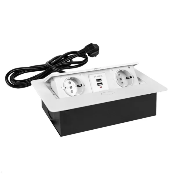 TecLines TES010W 2-fach Einbausteckdose mit USB-Charger, 1,5m Kabel, wei?