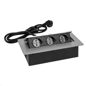 TecLines TES011S 3-fach Einbausteckdose mit 3m Kabel, silber