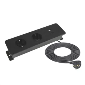 TecLines TES017B 2-fach Einbausteckdose mit USB A/C Charger, 1,5 m Kabel, schwar...