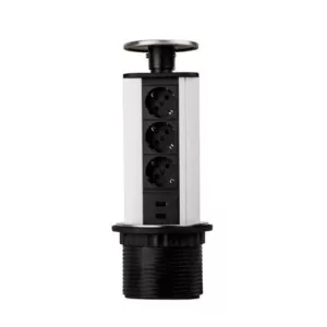 TecLines TVS001 versenkbare Steckdosenleiste 339mm, 3x Steckdose, 2x USB