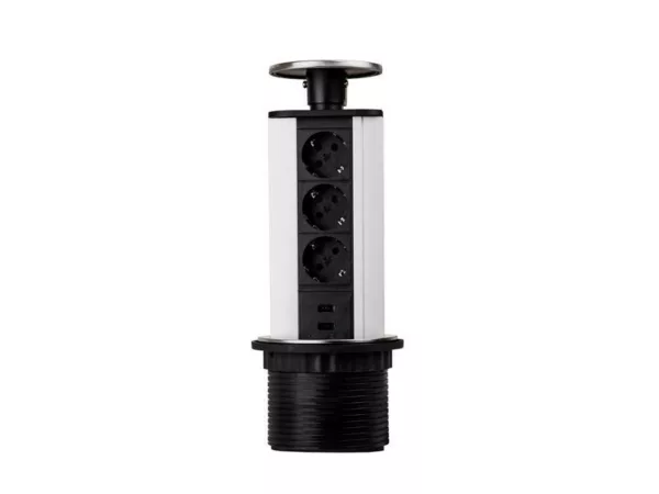 TecLines TVS001 versenkbare Steckdosenleiste 339mm, 3x Steckdose, 2x USB