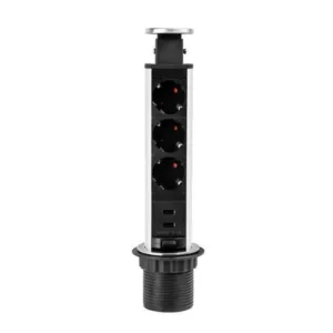 TecLines TVS002 versenkbare Steckdosenleiste 315mm, 3x Steckdose, 2x USB