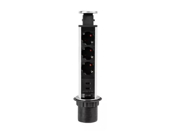 TecLines TVS002 versenkbare Steckdosenleiste 315mm, 3x Steckdose, 2x USB