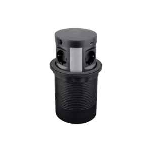 TecLines TVS003B versenkbare 4-fach Steckdose, Qi, 2x USB-A, 2x RJ45, schwarz