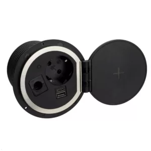TecLines TES005B Einbausteckdose mit USB-Charger und Qi Ladeger?t schwarz