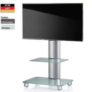VCM Tosal silber Fernsehst?nder mit Regal Mattglas inkl. Rollen