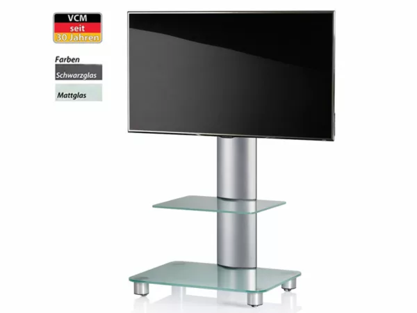 VCM Tosal silber Fernsehst?nder mit Regal Mattglas inkl. Rollen