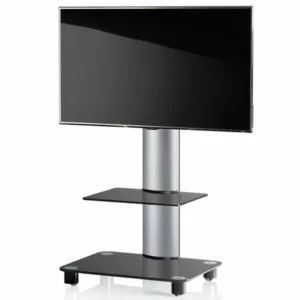 VCM Tosal silber Fernsehst?nder mit Regal Schwarzglas inkl. Rollen