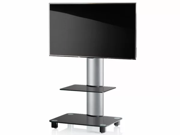 VCM Tosal silber Fernsehst?nder mit Regal Schwarzglas inkl. Rollen